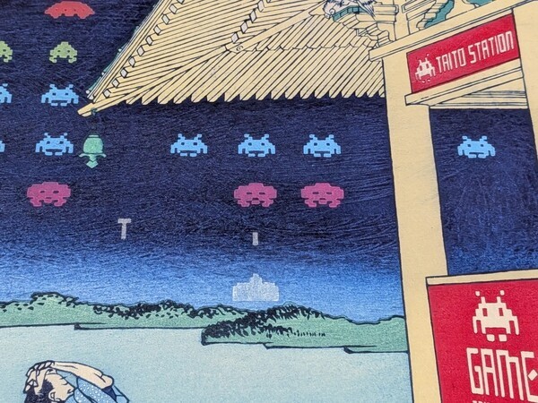 픽셀 외계인을 그림 속에 하나하나 새겼다. /도쿄 더브 에이전트 제공 